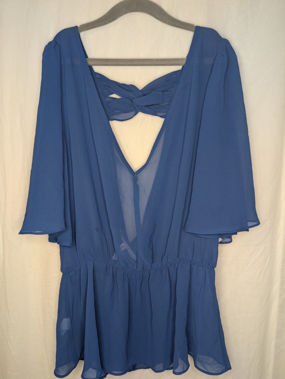 Sheer blue flutter sleeve top